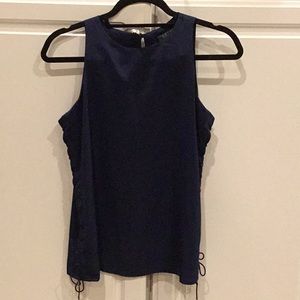 Ralph Lauren Navy Side Laced Sleeveless Top